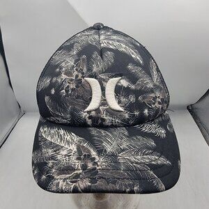 Hurley Palm Tree Print Snapback Trucker Hat Black White Adjustable Cap Casual